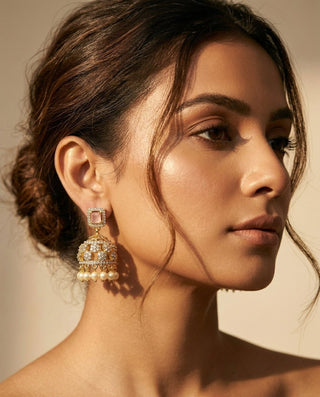 Josie Pink CZ Diamond Simulant Jhumka Earrings - ECLAT INDIAN JEWELSEarringsPink