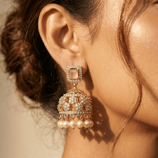Josie Pink CZ Diamond Simulant Jhumka Earrings - ECLAT INDIAN JEWELSEarringsPink