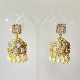 Josie Pink CZ Diamond Simulant Jhumka Earrings - ECLAT INDIAN JEWELSEarringsPink