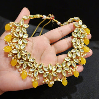 Juliet Yellow Kundan Necklace Set with Tikka - ECLAT INDIAN JEWELSNecklace SetsYellow