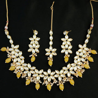 Juliet Yellow Kundan Necklace Set with Tikka - ECLAT INDIAN JEWELSNecklace SetsYellow