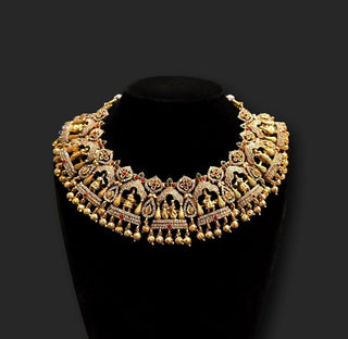 Juniper Gold Multicolour Bridal Motif Kemp Gold Necklace Set - ECLAT INDIAN JEWELSNecklace SetsGold