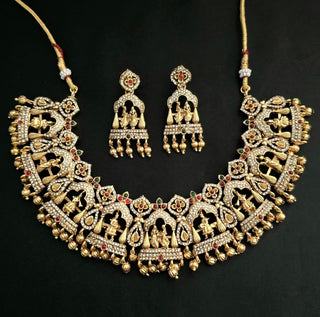 Juniper Gold Multicolour Bridal Motif Kemp Gold Necklace Set - ECLAT INDIAN JEWELSNecklace SetsGold