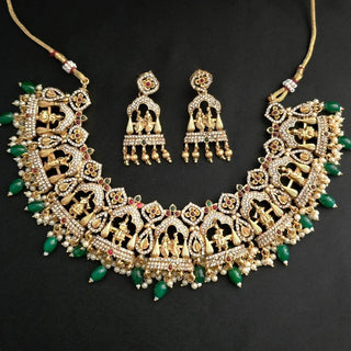 Juniper Green Bridal Motif Kemp Gold Necklace Set - ECLAT INDIAN JEWELSNecklace SetsGreen