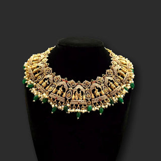 Juniper Green Bridal Motif Kemp Gold Necklace Set - ECLAT INDIAN JEWELSNecklace SetsGreen