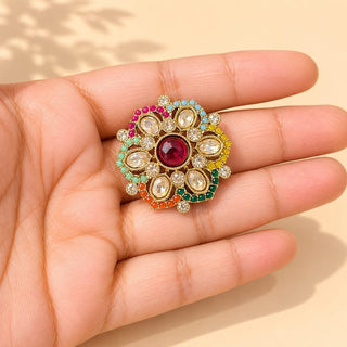 Juniper Multicolour Polki Victorian Gold Finish Adjustable Ring - ECLAT INDIAN JEWELSRing JewelleryMulticolor