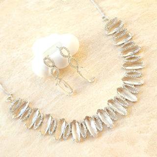 Juniper White Diamond Simulant Necklace Set - ECLAT INDIAN JEWELSNecklace SetsWhite