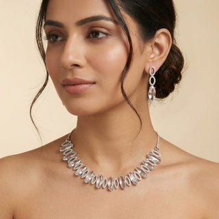 Juniper White Diamond Simulant Necklace Set - ECLAT INDIAN JEWELSNecklace SetsWhite