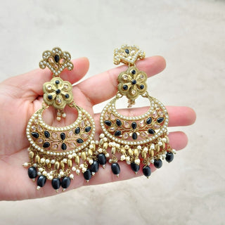 Juno Black Polki Necklace Set with (Detachable) Baahubali Earrings and Maang Tikka - ECLAT INDIAN JEWELSNecklace SetsBlack