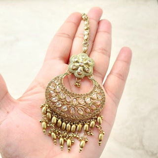 Juno Gold Polki Necklace Set with (Detachable) Baahubali Earrings and Maang Tikka - ECLAT INDIAN JEWELSNecklace SetsGold