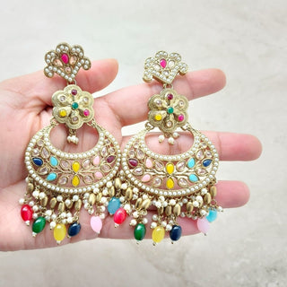 Juno Multicolour Polki Necklace Set with (Detachable) Baahubali Earrings and Maang Tikka - ECLAT INDIAN JEWELSNecklace SetsMulticolour