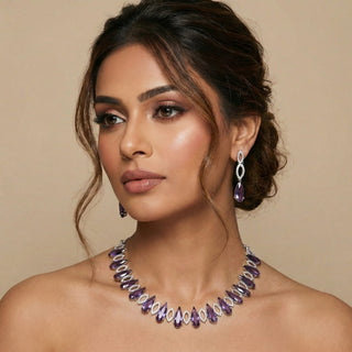 Juno Purple Diamond Simulant Necklace Set - ECLAT INDIAN JEWELSNecklace SetsPurple
