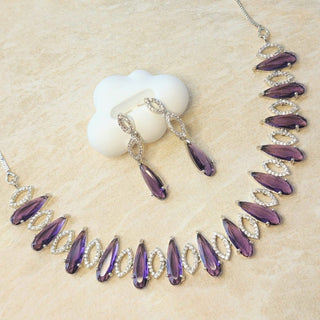 Juno Purple Diamond Simulant Necklace Set - ECLAT INDIAN JEWELSNecklace SetsPurple