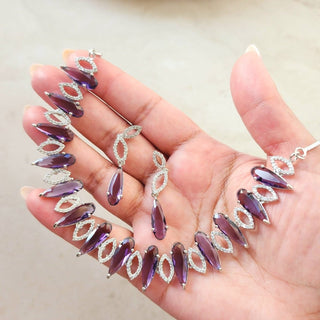 Juno Purple Diamond Simulant Necklace Set - ECLAT INDIAN JEWELSNecklace SetsPurple
