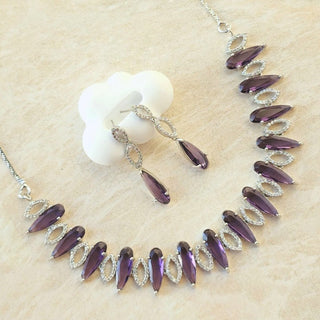 Juno Purple Diamond Simulant Necklace Set - ECLAT INDIAN JEWELSNecklace SetsPurple