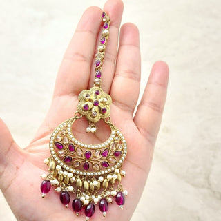 Juno Purple Polki Necklace Set with (Detachable) Baahubali Earrings and Maang Tikka - ECLAT INDIAN JEWELSNecklace SetsPurple