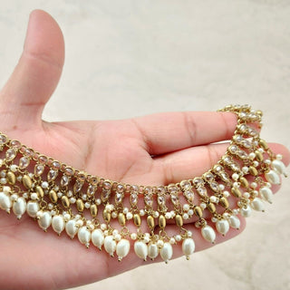 Juno White Polki Necklace Set with (Detachable) Baahubali Earrings and Maang Tikka - ECLAT INDIAN JEWELSNecklace SetsWhite