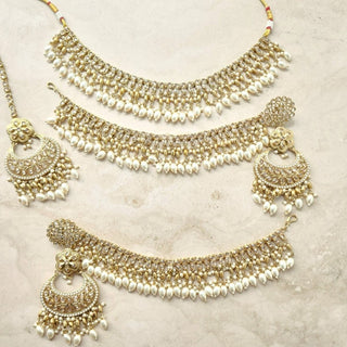 Juno White Polki Necklace Set with (Detachable) Baahubali Earrings and Maang Tikka - ECLAT INDIAN JEWELSNecklace SetsWhite