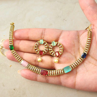 Kaara Multicolour Gold Finish Diamond Simulant Necklace Set - ECLAT INDIAN JEWELSNecklace SetsGold