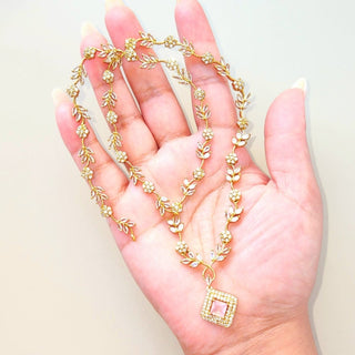 Kaia Pink CZ Diamond Simulant Long Necklace Set - ECLAT INDIAN JEWELSNecklace SetsPink