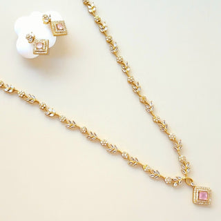 Kaia Pink CZ Diamond Simulant Long Necklace Set - ECLAT INDIAN JEWELSNecklace SetsPink