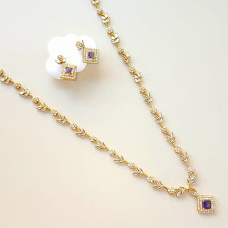 Kaia Purple CZ Diamond Simulant Long Necklace Set - ECLAT INDIAN JEWELSNecklace SetsPurple