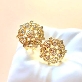 Kaisy Moissanite White Diamond Simulant Gold Finish Earrings - ECLAT INDIAN JEWELSTikka SetsGold