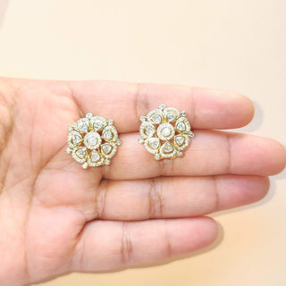 Kaisy Moissanite White Diamond Simulant Gold Finish Earrings - ECLAT INDIAN JEWELSTikka SetsGold