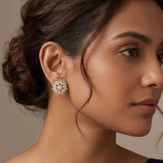 Kaisy Moissanite White Diamond Simulant Gold Finish Earrings - ECLAT INDIAN JEWELSTikka SetsGold