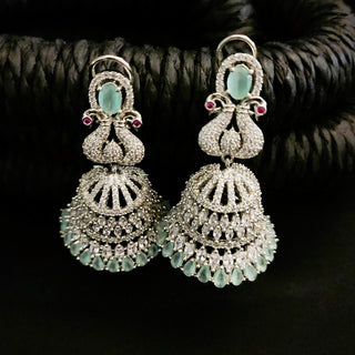 Kandice Luxury Pastel Green CZ Bell Jhumki Earrings - ECLAT INDIAN JEWELSEarringsGreen