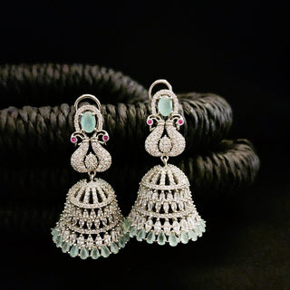 Kandice Luxury Pastel Green CZ Bell Jhumki Earrings - ECLAT INDIAN JEWELSEarringsGreen