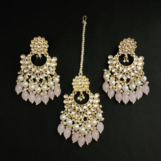 Karleigh Light Pink Kundan Choker Necklace Set with Tikka - ECLAT INDIAN JEWELSNecklace SetsPink