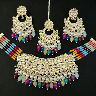 Karleigh Multicolour Kundan Choker Necklace Set with Tikka - ECLAT INDIAN JEWELSNecklace SetsMulticolour