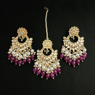 Karleigh Plum Purple Kundan Choker Necklace Set with Tikka - ECLAT INDIAN JEWELSNecklace SetsPurple