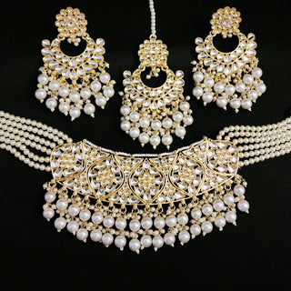 Karleigh White Kundan Choker Necklace Set with Tikka - ECLAT INDIAN JEWELSNecklace SetsWhite