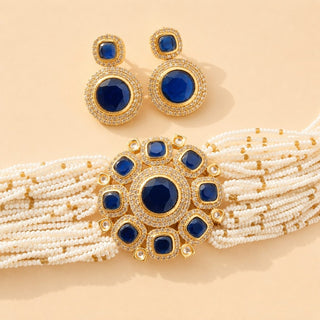 Karlie Blue Choker CZ Diamond Simulant Necklace Set - ECLAT INDIAN JEWELSNecklace SetsBlue