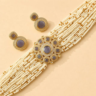 Karlie Gray Choker CZ Diamond Simulant Necklace Set - ECLAT INDIAN JEWELSNecklace SetsGray