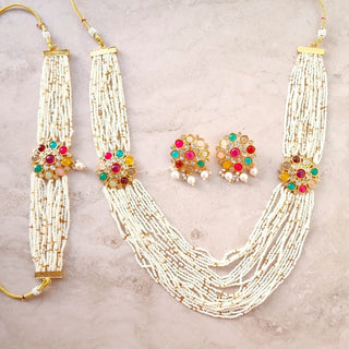 Karlie Multicolour Kundan Choker Set with Long Necklace & Maang Tikka - ECLAT INDIAN JEWELSNecklace SetsMulticolour