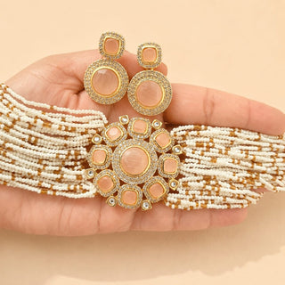 Karlie Peach Choker CZ Diamond Simulant Necklace Set - ECLAT INDIAN JEWELSNecklace SetsPeach