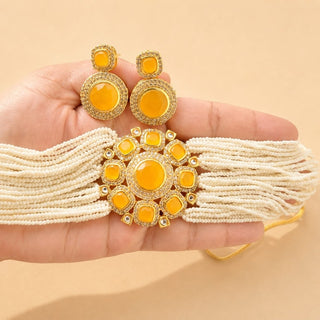 Karlie Yellow Choker CZ Diamond Simulant Necklace Set - ECLAT INDIAN JEWELSNecklace SetsYellow