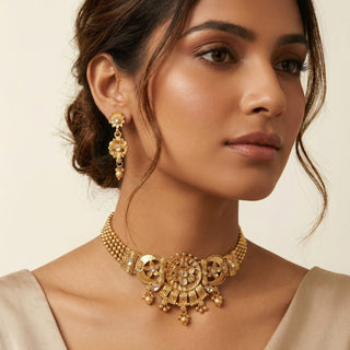 Katie Gold Kemp Choker Necklace Set - ECLAT INDIAN JEWELSNecklace SetsGold