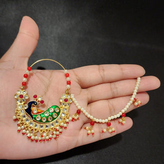 Katie Peacock Red Multicolour Kundan Nath (nose piercing required) - ECLAT INDIAN JEWELSNose Ring (Nath)Multicolour