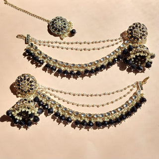 Katrina Black Baahubali Kundan Jhumka Earrings - ECLAT INDIAN JEWELSTikka SetsBlack