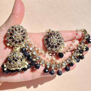 Katrina Black Baahubali Kundan Jhumka Earrings - ECLAT INDIAN JEWELSTikka SetsBlack