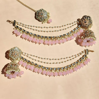 Katrina Light Pink Baahubali Kundan Jhumka Earrings - ECLAT INDIAN JEWELSTikka SetsPink