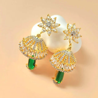 Kelly Green CZ Diamond Simulant Jhumka Earrings - ECLAT INDIAN JEWELSTikka SetsGreen
