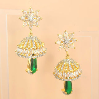 Kelly Green CZ Diamond Simulant Jhumka Earrings - ECLAT INDIAN JEWELSTikka SetsGreen