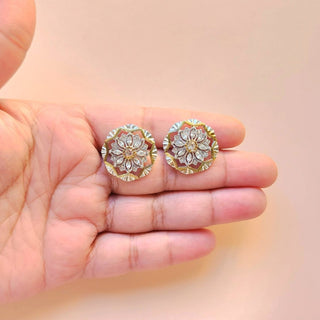 Kelly White CZ Diamond Simulant Dual Finish Earrings - ECLAT INDIAN JEWELSTikka SetsWhite