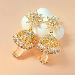 Kelly White CZ Diamond Simulant Jhumka Earrings - ECLAT INDIAN JEWELSTikka SetsWhite