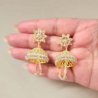 Kelly White CZ Diamond Simulant Jhumka Earrings - ECLAT INDIAN JEWELSTikka SetsWhite